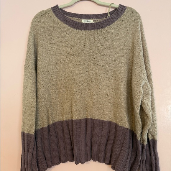 Umgee Sweaters - Umgee Beige and Purple Crew Neck Sweater